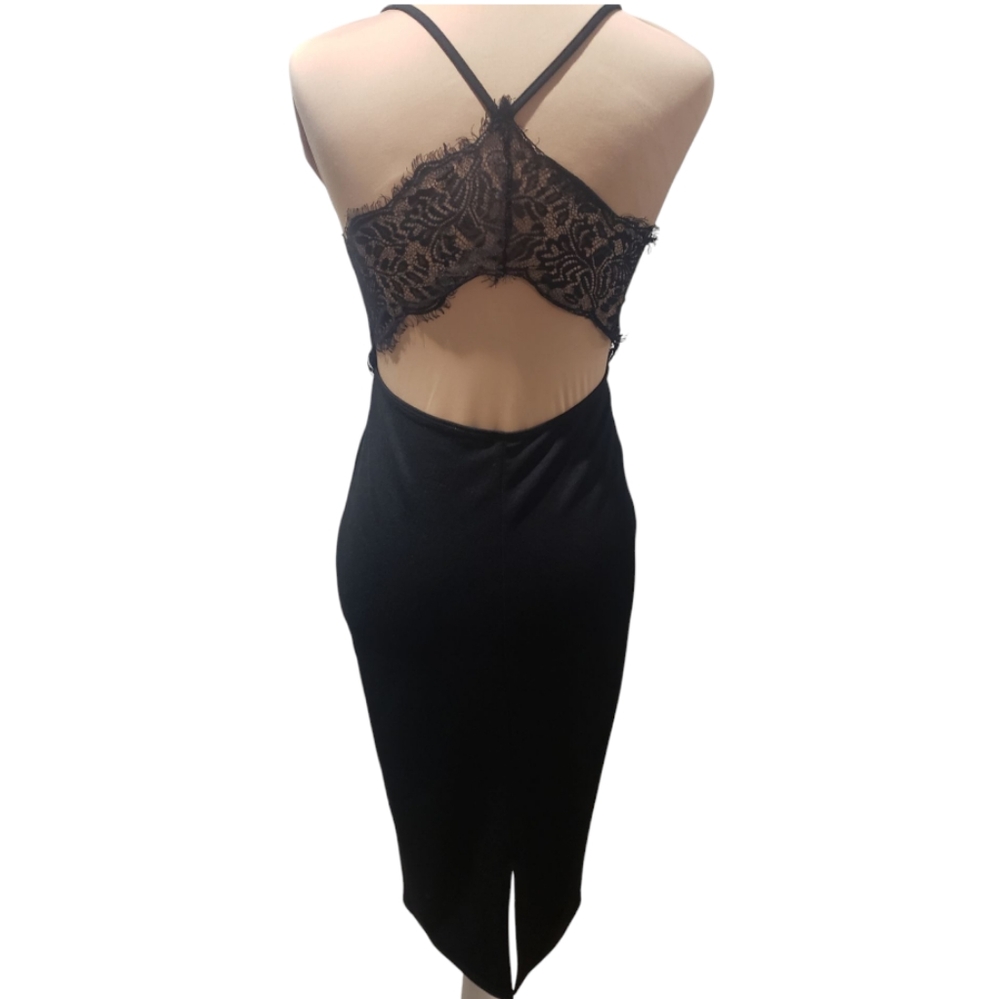Elegant Black Lace Backless Dress